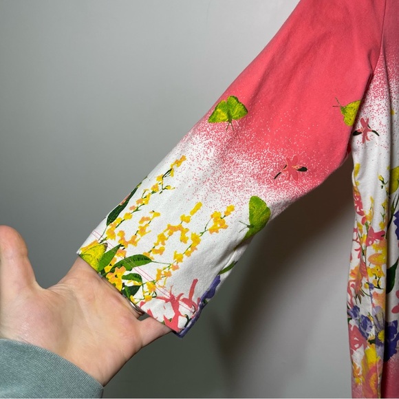 Tabi women's pink floral gardenia butterfly 3/4 sleeve blouse shirt in size L - Picture 3 of 7